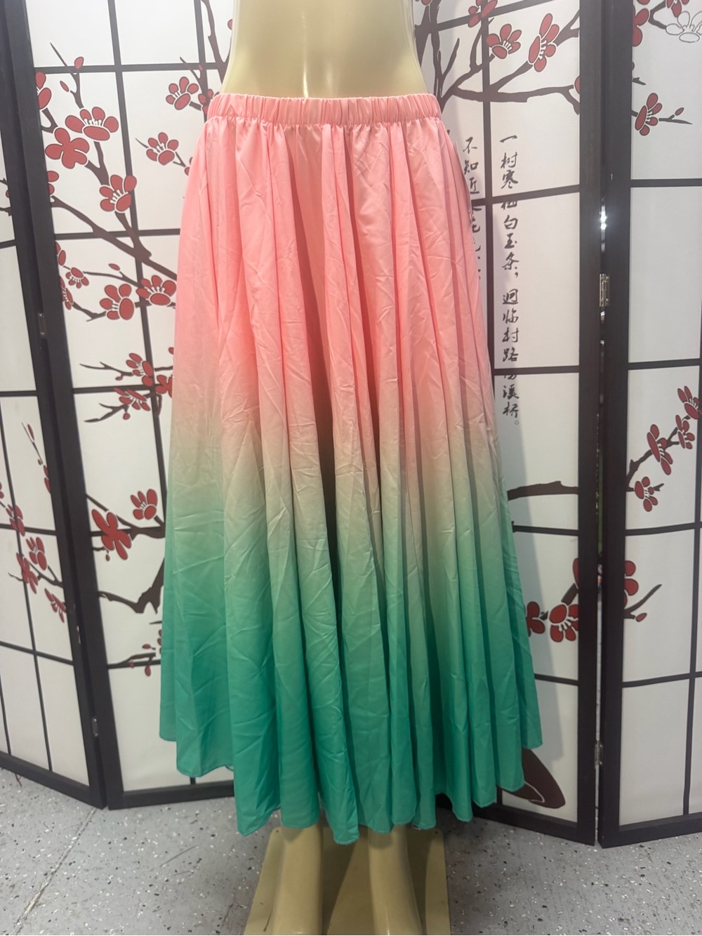 Women's Pink to Green Ombre Maxi Skirt with Elastic Waist